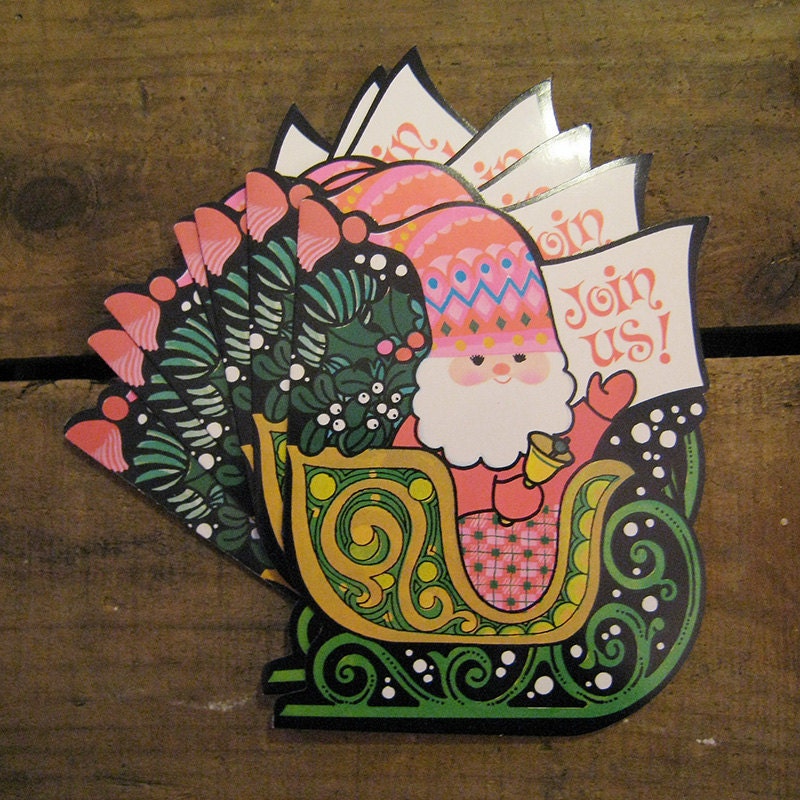 Retro Santa Claus on a Sled Christmas Invitations - Set of 7