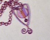 Lovely Polymer Clay and Wire Work Necklace in Fuchsia, Lavender and Pink