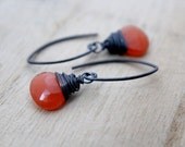 Moonstone Silver Earrings, Oxidized Gemstone Drop Earrings, June Birthstone - Bitter Orange