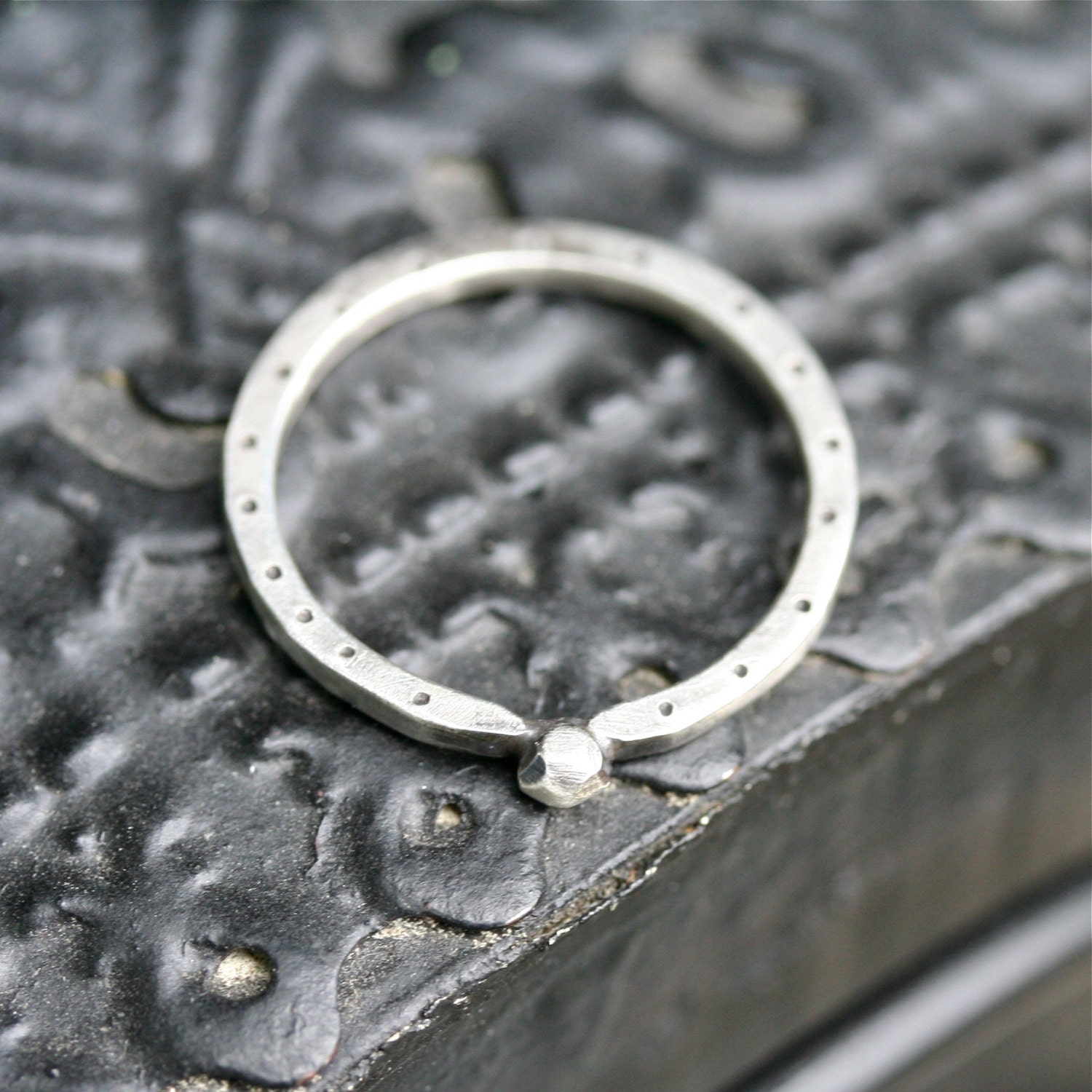 Industrial square sterling silver stacking ring