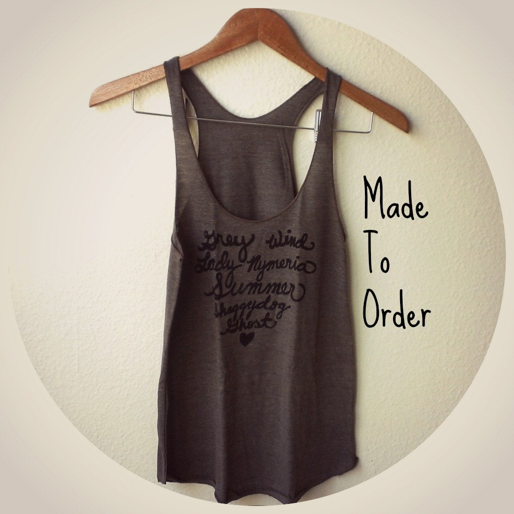 MADE TO ORDER Game of Thrones "Direwolves". American Apparel Ladies' Racerback Tank in Coffee