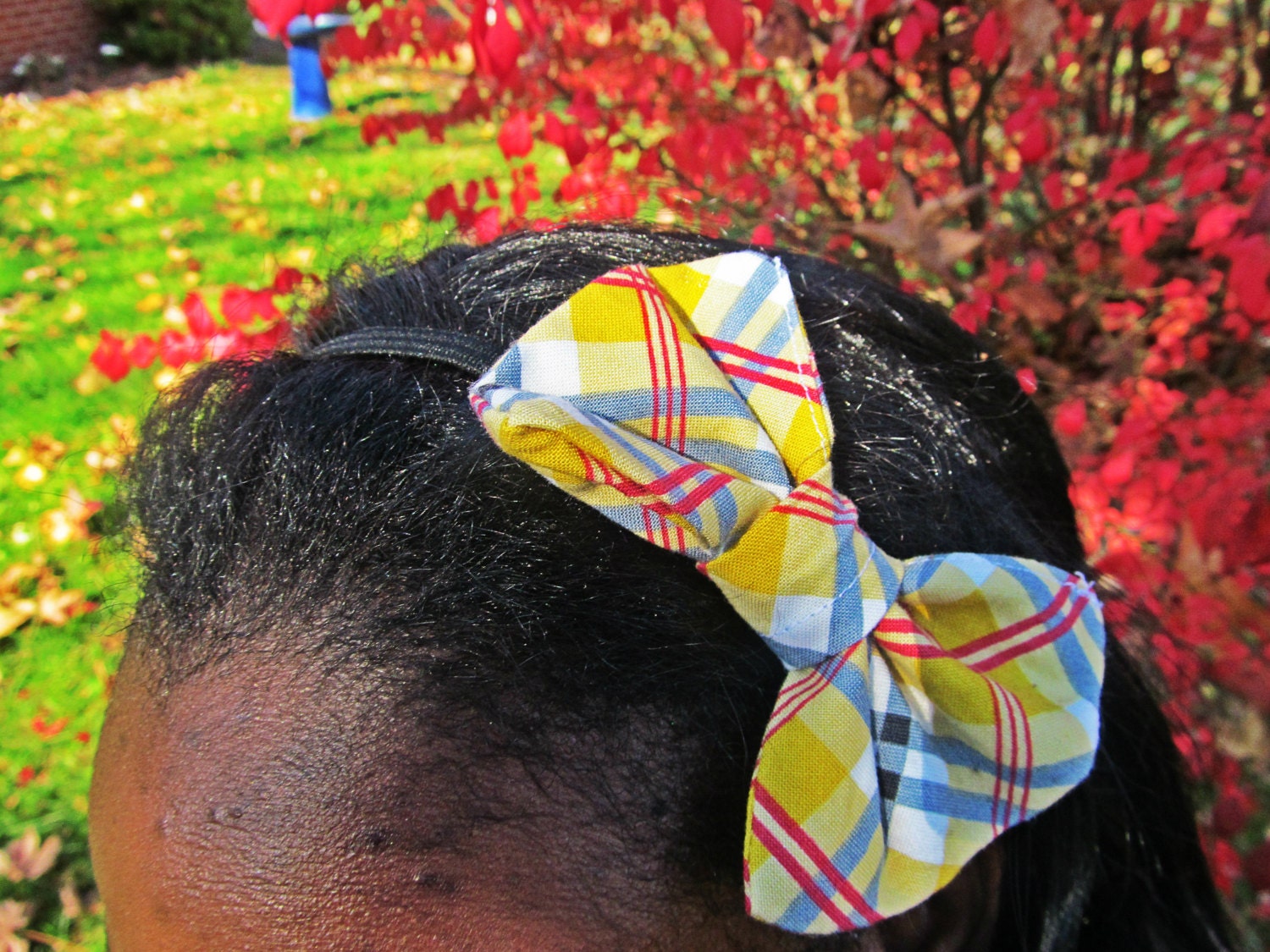 Bow Headband Bohemian Plaid, Calico Multi-Colored Plaid Headband, Plaid Hair Accessory, Plaid Headband Multicolored, Black Headband