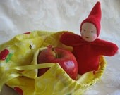 Sale-Waldorf  Gnome Bunting Baby- 4 1/2 inch Pocket Doll and Lunch Bag or Tote by Sweet Alyssum Dolls- May Sale