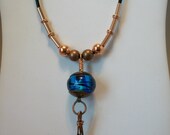 Blue lampwork glass and copper necklace - copper jewelry - lampwork necklace