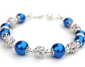 Capri Blue Bracelet, Pearl Rhinestone Jewelry, Bridesmaid Jewelry, Summer Wedding, Something Blue