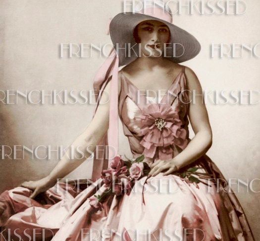 Instant Download The PINK Gown Roses Paris Salon Altered Antique French Postcard  Digital scan