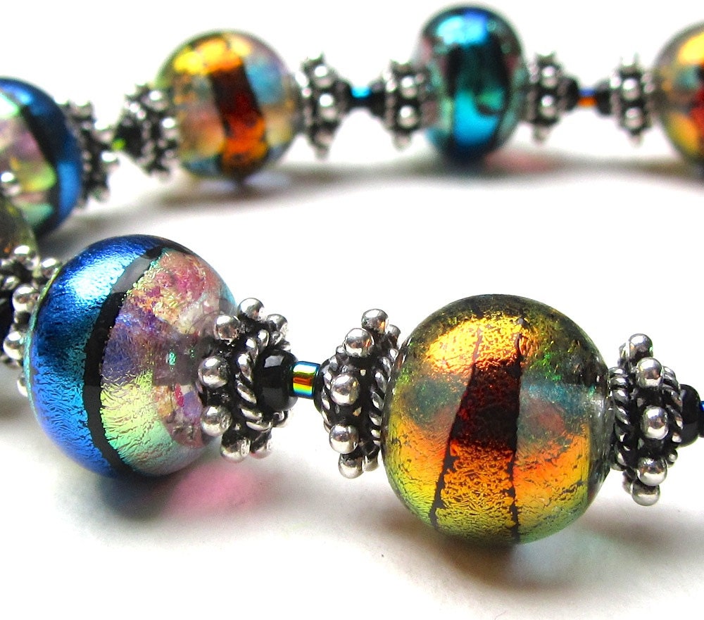 Orange and Blue Rainbow Glass Bead Bracelet