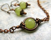 Rustic pale green Copper necklace honeydew melon Simple necklace earring set Copper Jewelry