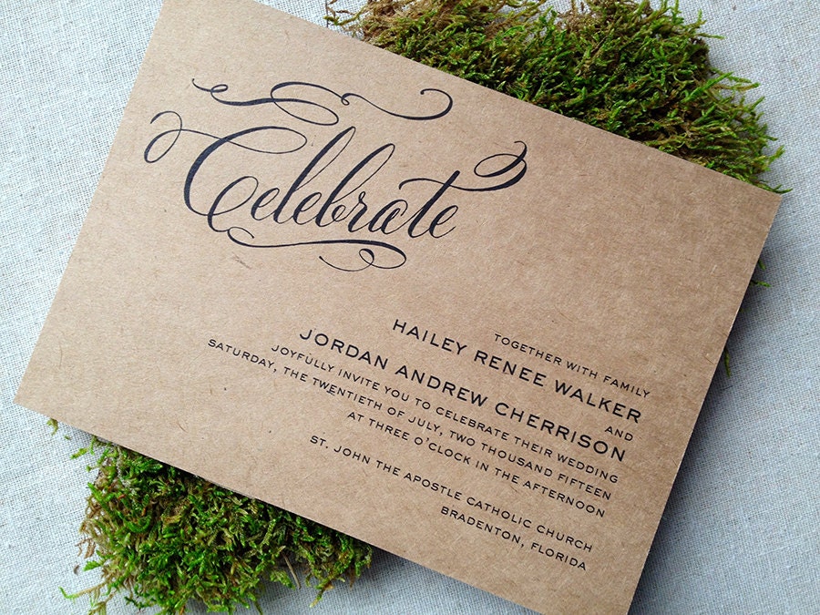 Celebrate Calligraphy Rustic Kraft Wedding Invitation