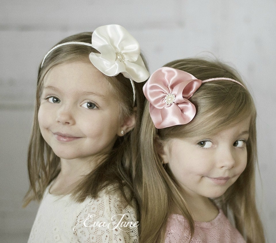 Pearl Flower Girl Headband, Crystal Pearl Flower Headband, Statement Hair Piece