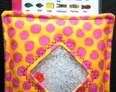 I Spy Bag - Mini with SEWN Word List and Detachable PICTURE LIST- Orange with Pink Polka Dots