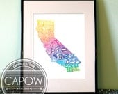 California - typography map art print 16x20 - customizable state poster custom wedding engagement graduation gift anniversary wall art decor