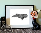 North Carolina - typography map art print 8x10 - personalized state poster custom wall decor engagement wedding housewarming gift