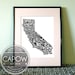 California - typography map art print 8x10 - customizable state poster custom wedding engagement graduation gift anniversary wall art decor