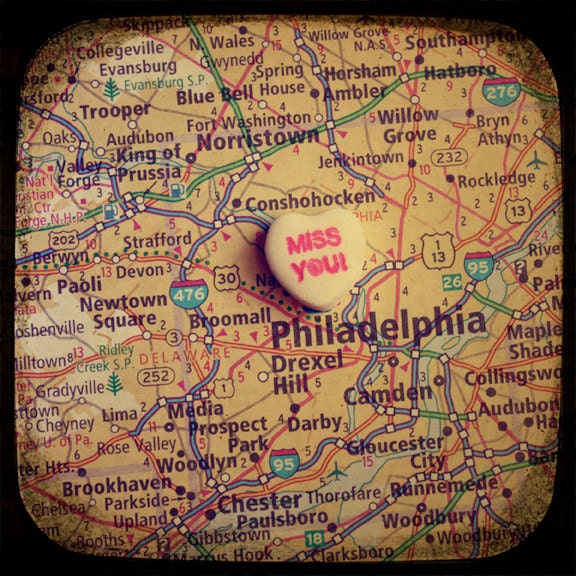 miss you philly custom candy heart map art 5x5 ttv photo print - free shipping