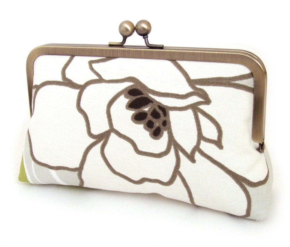 White magnolia clutch bag : silk-lined purse, wedding day / bridesmaid / birthday gift