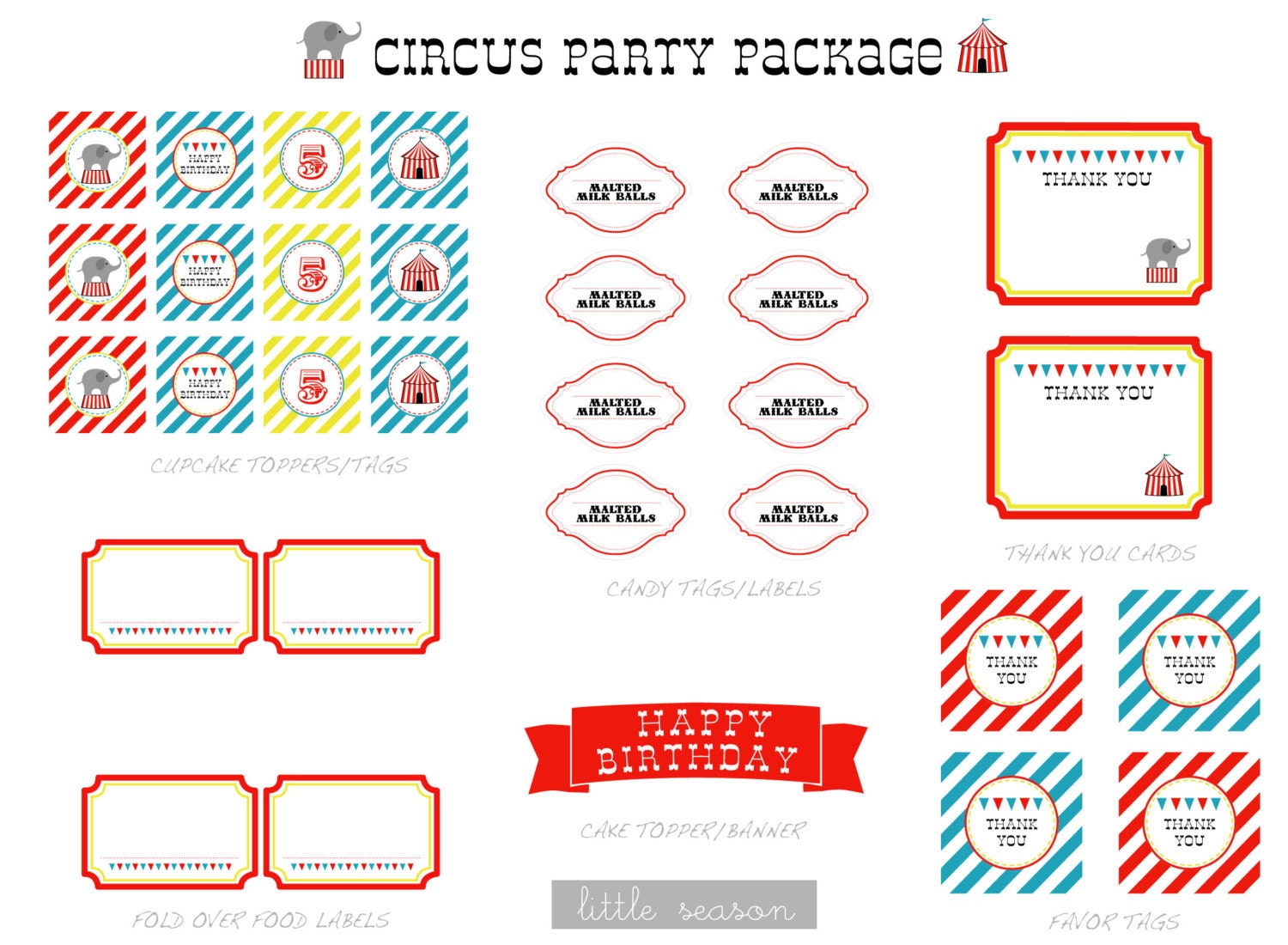 Carnival/Circus Birthday Party Printable PACKAGE