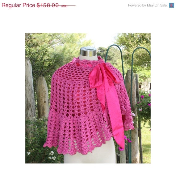 May Sale Crochet Poncho Hand Crocheted - Sassy Skirt Tunic - Charming Capelet - Fuchsia Pink - Size S/M by Annie Briggs 'CANDY'