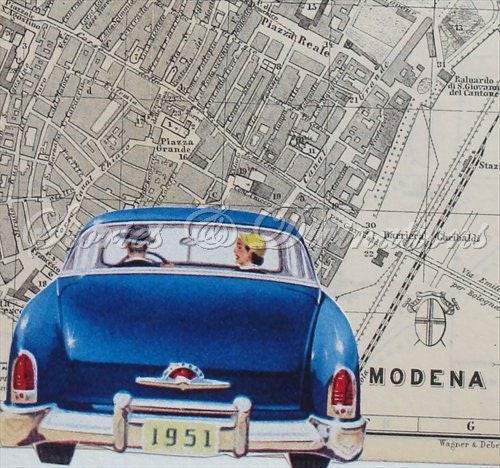 Italy - Antique Map Collage Card Card - Modena - Viva Italia