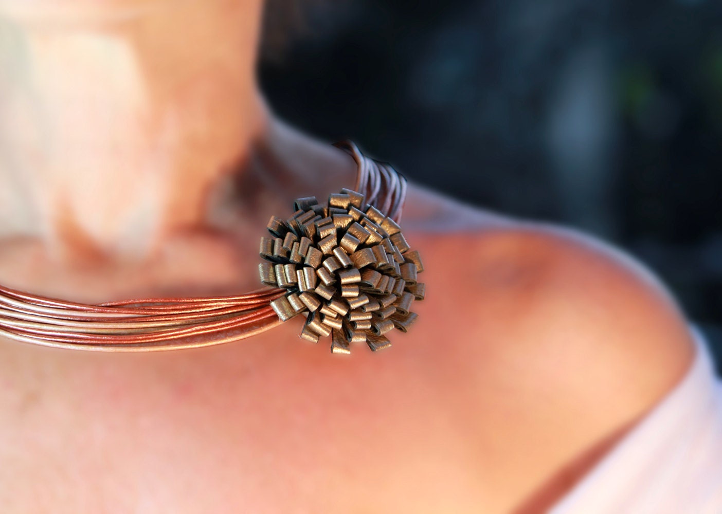 Gold and Copper Leather Necklace , Bracelet and Brooch