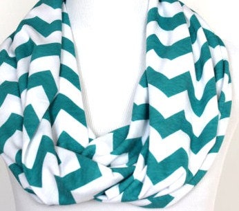 Girls Chevron Infinity Scarf Cotton Teal Zig Zag KIids Scarves Ready to Ship Knit Jersey Wholesale Avail