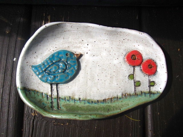 Whimsical Blue Bird Soap Dish or Spoon rest