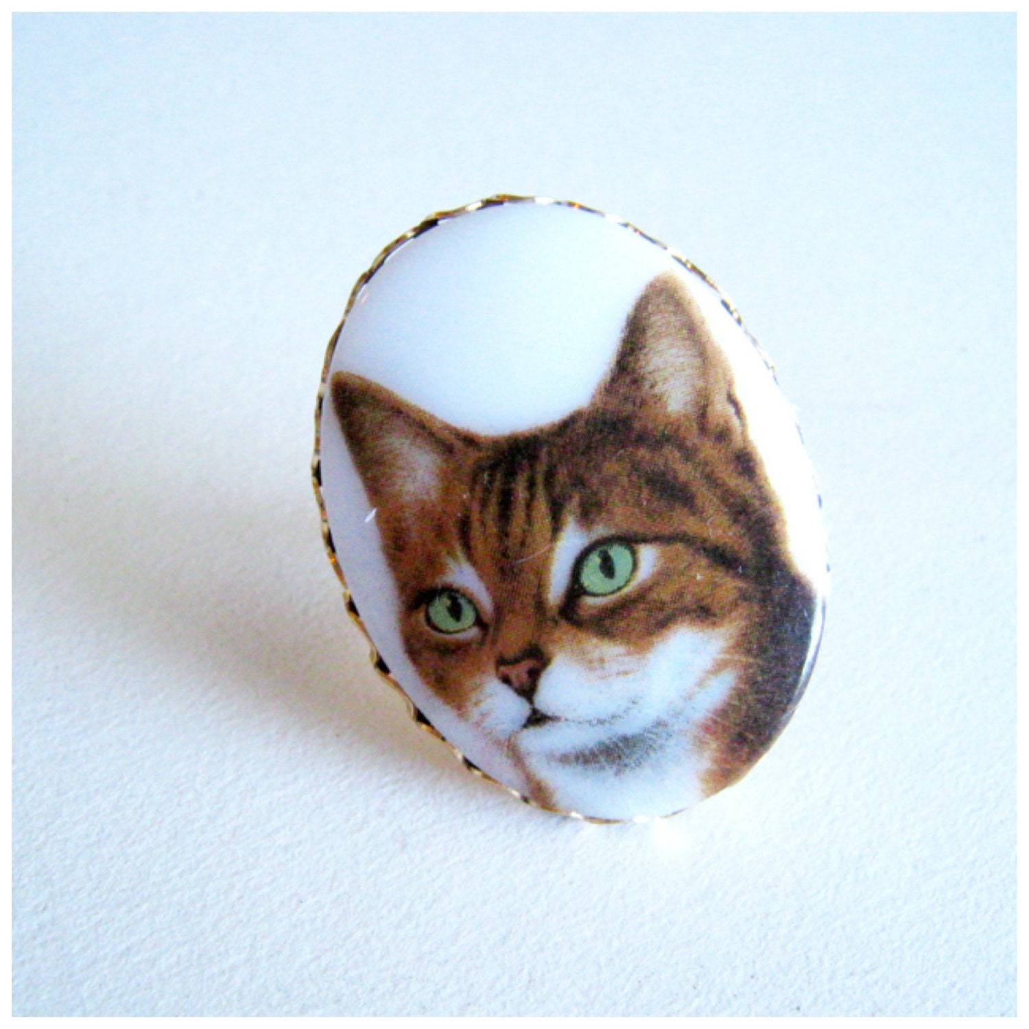 Tabby Cat Portrait Cocktail Ring