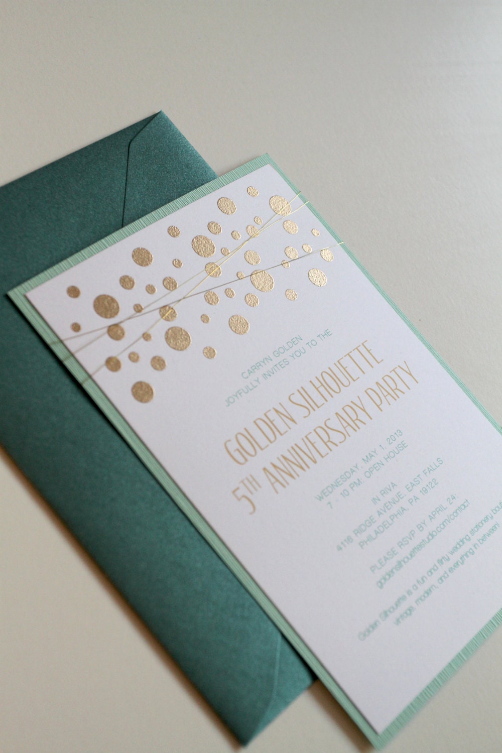 Gold Confetti Embossed Invitations with Wire Wrap