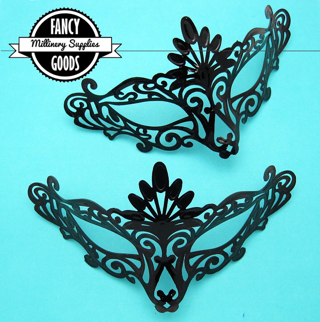 Lot of 2 - Black - Scrollwork - Filigree - Masquerade - Half Masks - Party Masks - Venetian - Mardi Gras