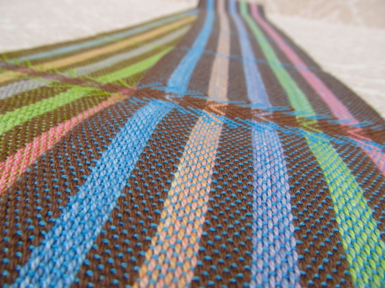 Brown and Multi Colored Stripes with Green and Blue Baby or Me Handwoven Scarf