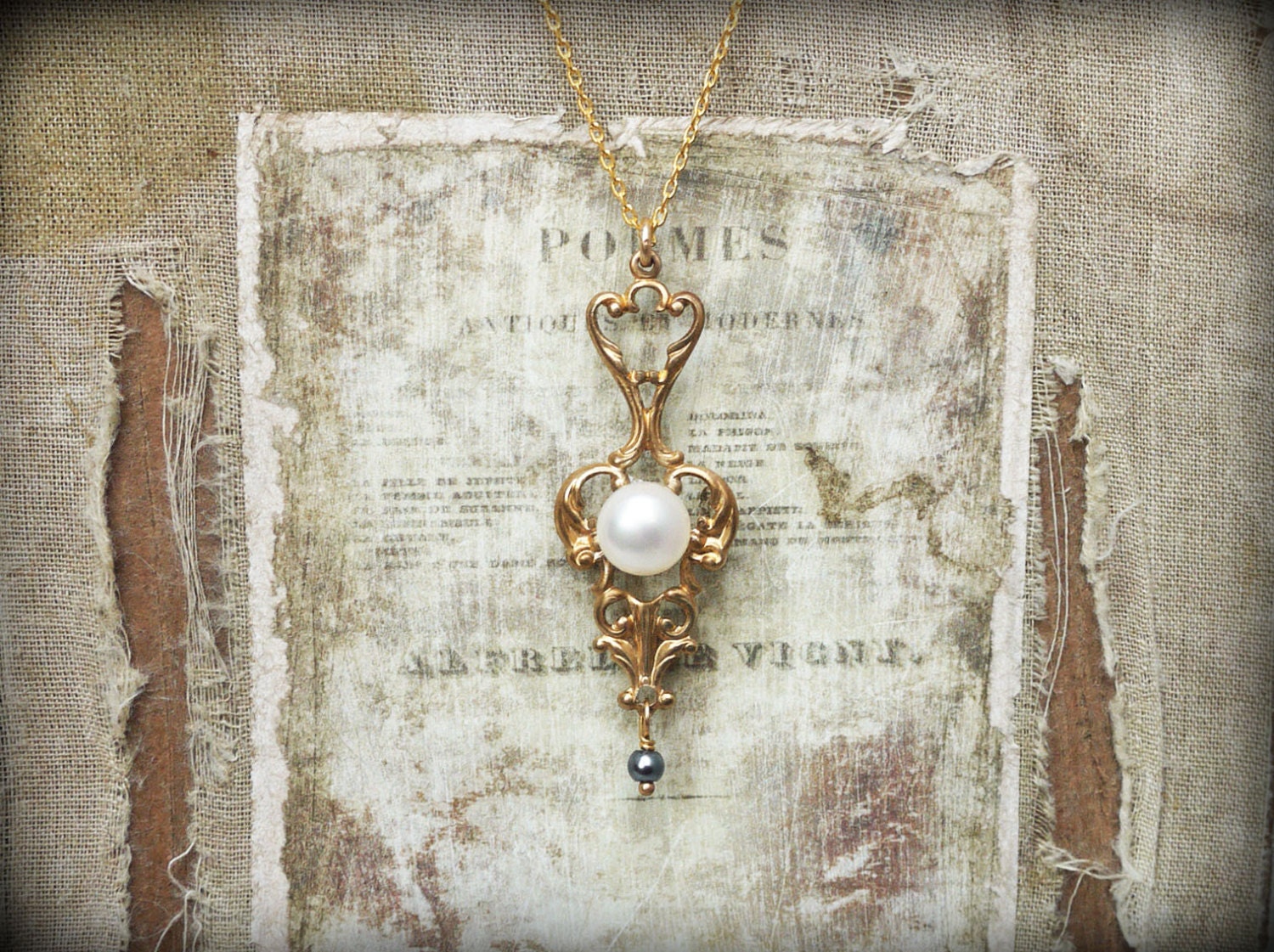 Vintage Brass and Pearl Pendant