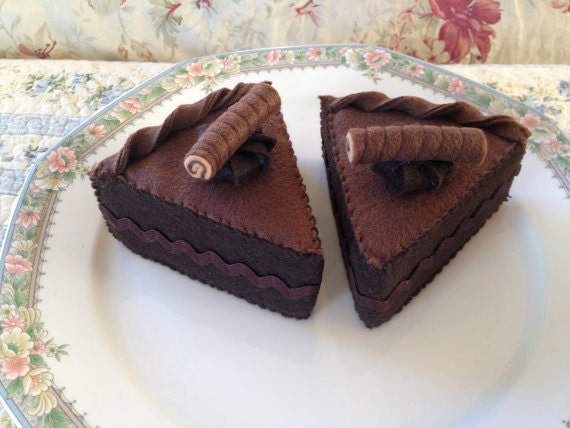 Two Double Chocolate Cake Slices Felt Play Food