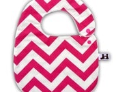 Baby Bib -Reversible- Candy Pink Chevron and Minky Dot with Plastic Snap
