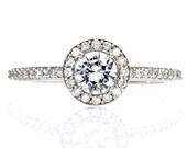 18K White Sapphire and Diamond Ring Halo Setting Sapphire Engagement Ring 18K White Yellow Rose Gold Custom Bridal Jewelry