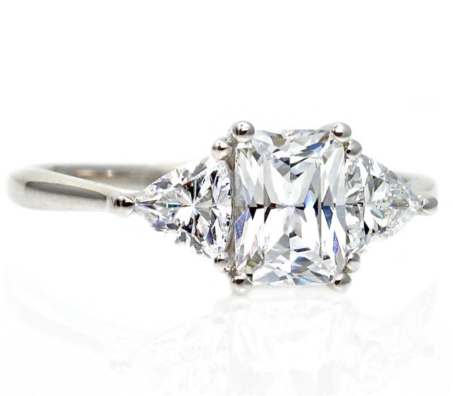 Moissanite 3 Stone Engagement Ring Radiant Trillion 14K Moissanite Ring Conflict Free Diamond Alternative Custom Bridal Jewelry