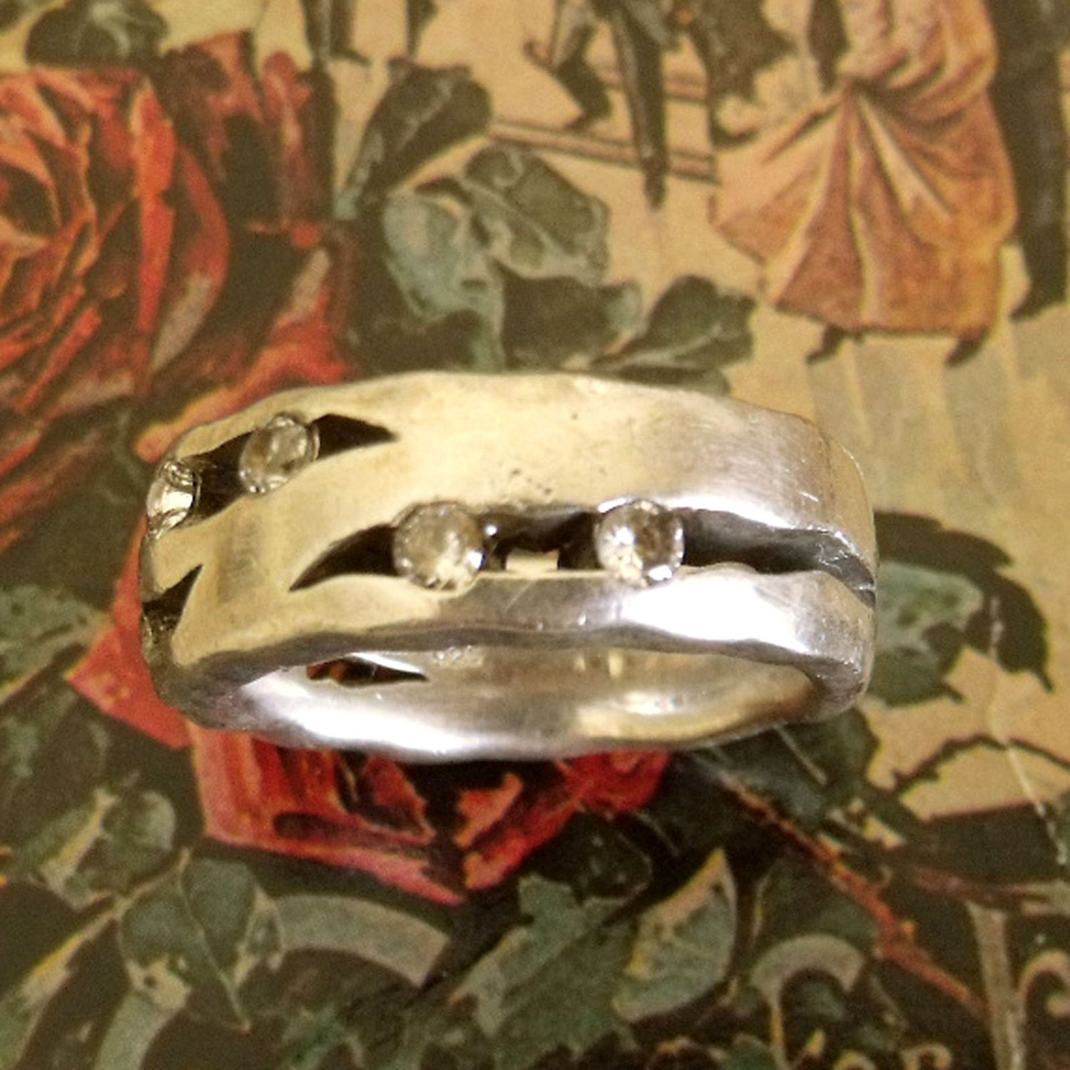 Retro Portuguese 925 Sterling silver band with stones