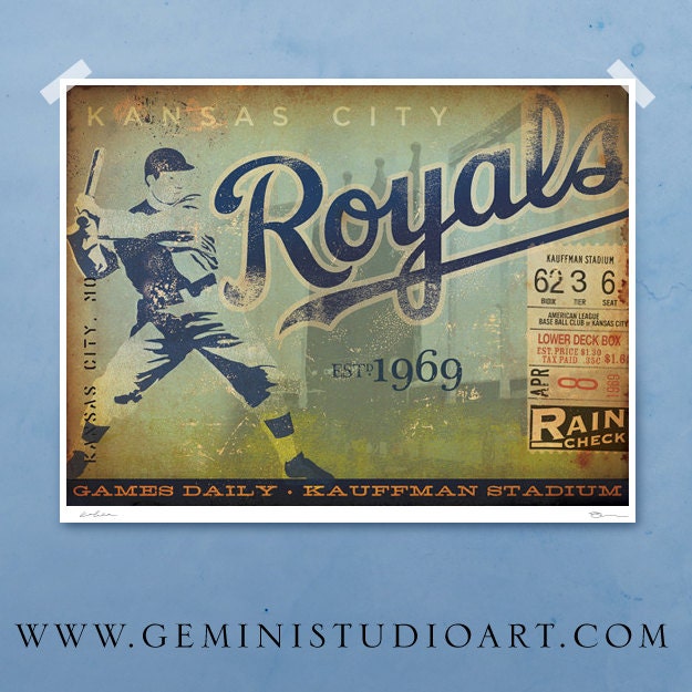 Kansas City Royals Baseball Club original graphic art giclee archival signed artists print 8 x 10