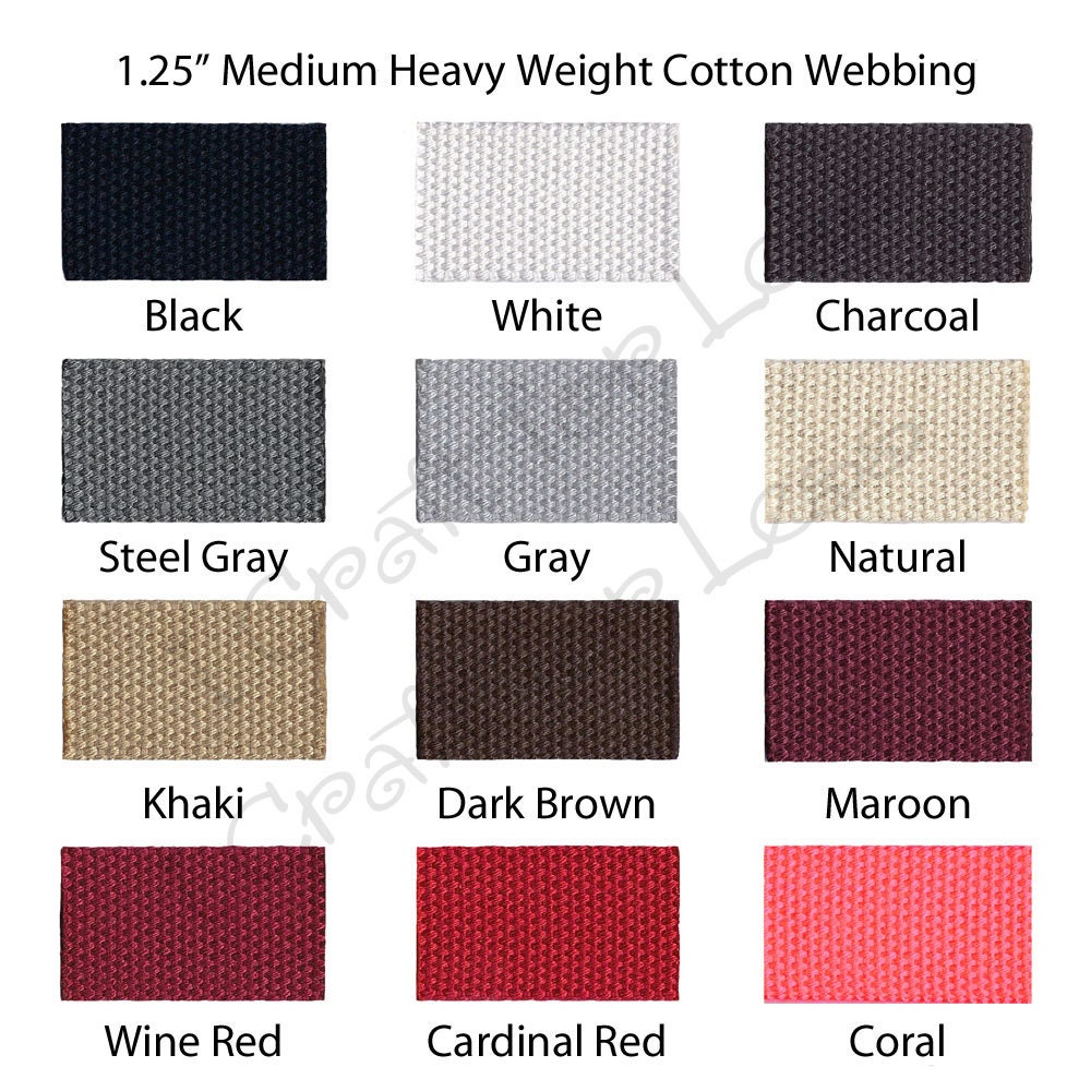 Cotton Webbing - 5 Yards - 1.25" Medium Heavy Weight for Key Fobs, Purse Straps, Belting - 10 PERCENT REFUND