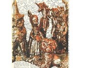 runny bunny figures in London OAK print on vintage map