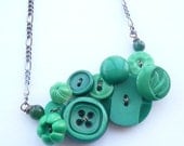 ON SALE Button Jewelry Bright Green Flower Necklace - Free Shipping Sale