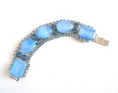 Vintage Rhinestone Bracelet Sky Blue Chunky Prongset Stones Circa 1960s Costume Jewelry Hollywood