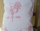 Red Rooster "Weather Vane" Cushion cover in White Linen