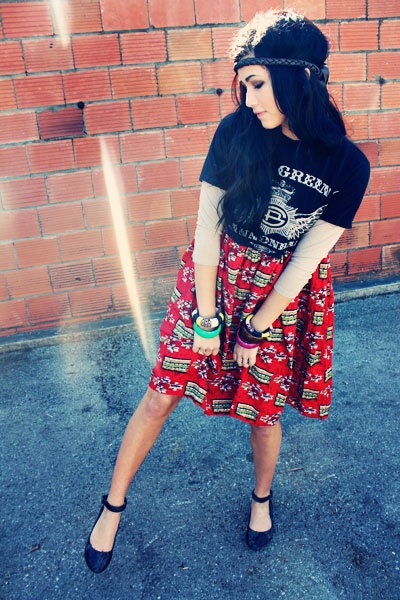 Poor Pitiful Pearl Pat Green Tshirt Aztec Dress