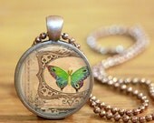 BUTTERFLY Glass Pendant Necklace Jewelry Photo Charm Pendant, Art Pendant Resin Picture Pendant