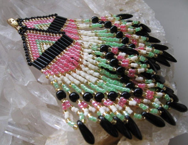 Seed Bead Earrings - Pearly Pink/Green