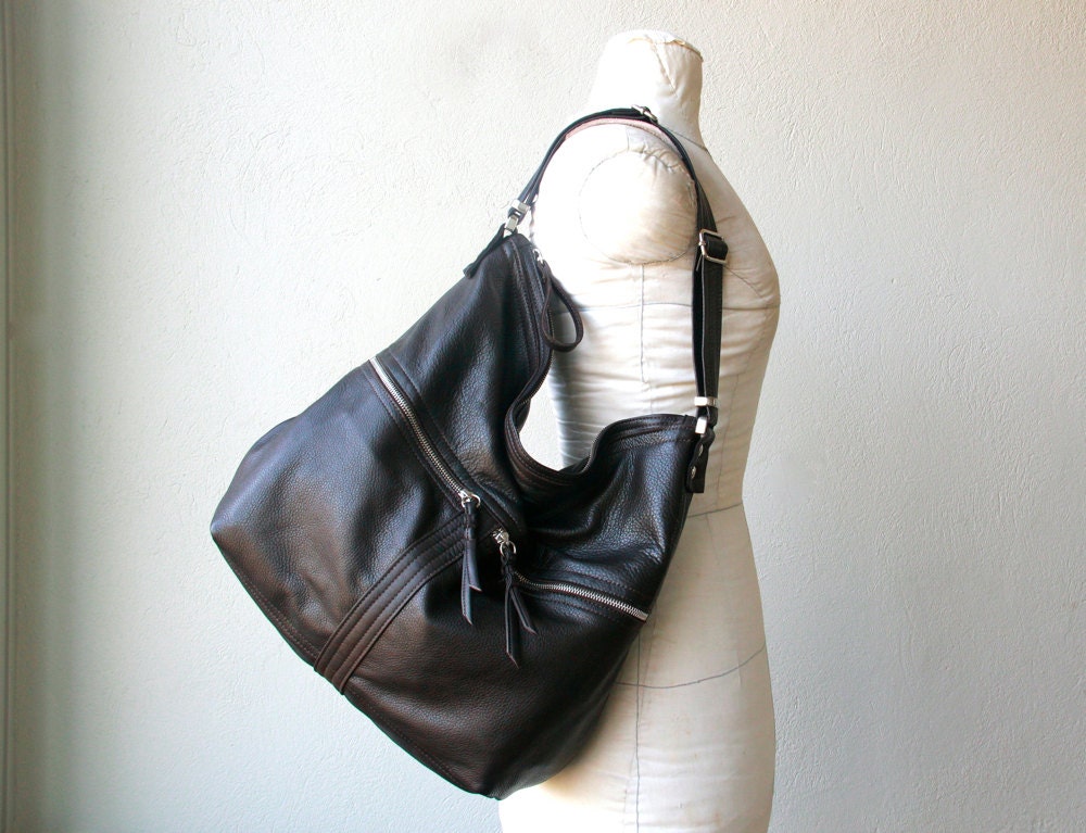 LAPTOP BOHO - leather boho with outer zip pockets - int zip pocket & 13" laptop pocket - choice of colors and finishes
