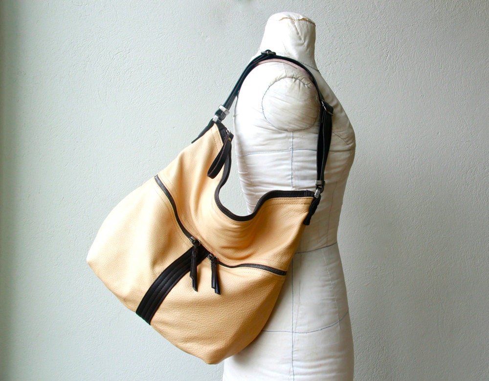 LARGE BOHO - leather boho with outer zip pockets - int zip pocket & 11" laptop pocket - choice of colors and finishes