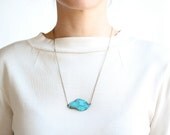 Turquoise Slab Stone Necklace - Antiqued Brass Chain