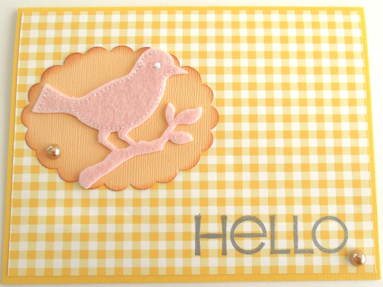 Felt Pink Bird - Handmade All Occasion/Blank Greeting Card