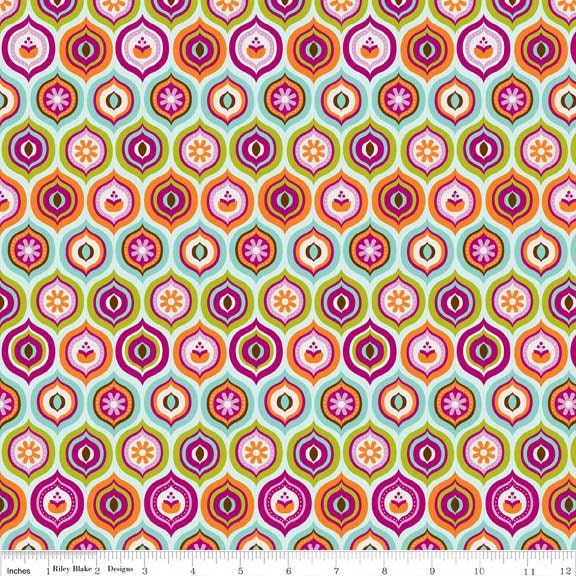 Little Matryoshka fabric by Carly Griffith for Riley Blake Designs- Matryoshka Sprout in Aqua- 1 yard or by the yard